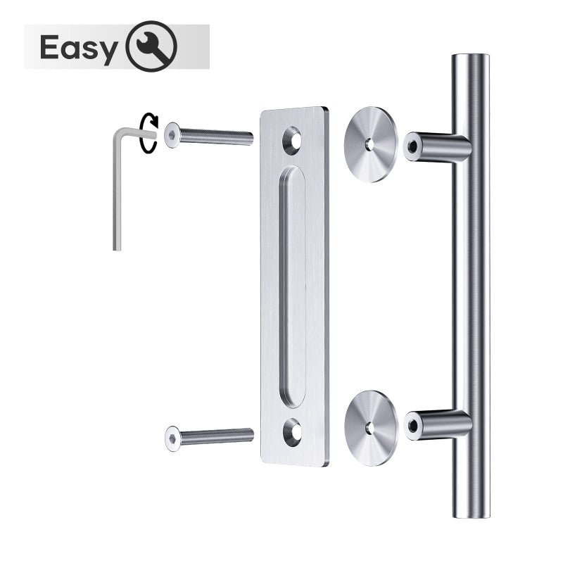 EaseLife 12" Stainless Steel Sliding Barn Door Handles and Pulls Flush Hardware Set, Double Sided, Brushed Finish, Easy Install - Image 5